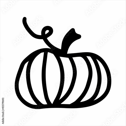 Vector halloween raw vegan pumpkin isolated on white background icon. Funny, cute illustration for seasonal design, textile, decoration kids playroom or greeting card. Hand drawn prints and doodle.