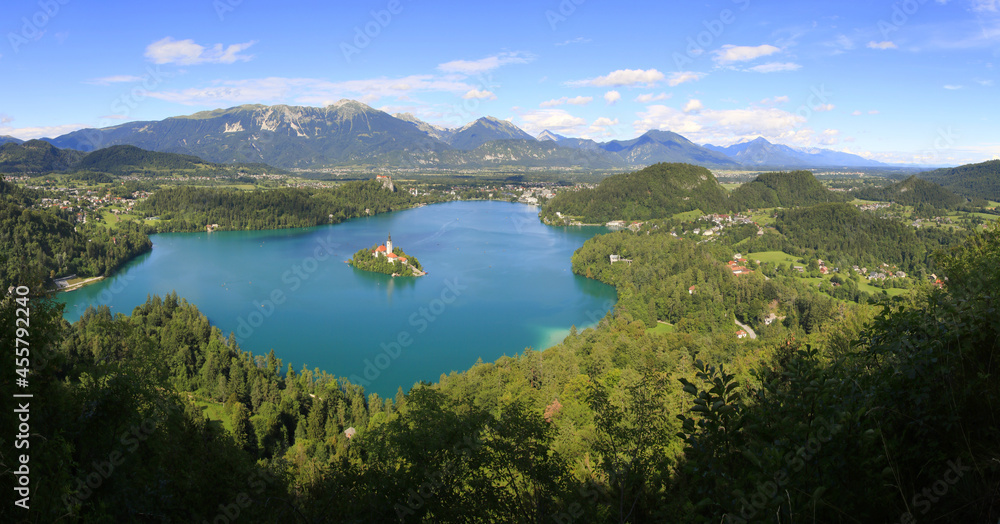 Panoramic view of Lake Bled, Julian Alps, Slovenia