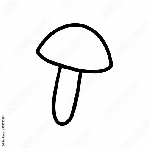 Vector champignon, white mushroom, wild raw food isolated on white background icon. Illustration for seasonal design, textile, decoration kids playroom or greeting card. Hand drawn prints and doodle.