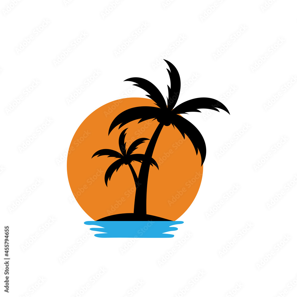 Palm tree sunset icon design template isolated illustration