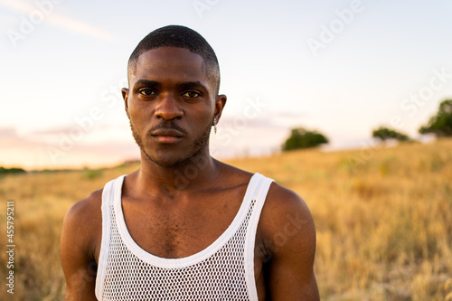 Portrait Of A Black Man At Sunset.   photo