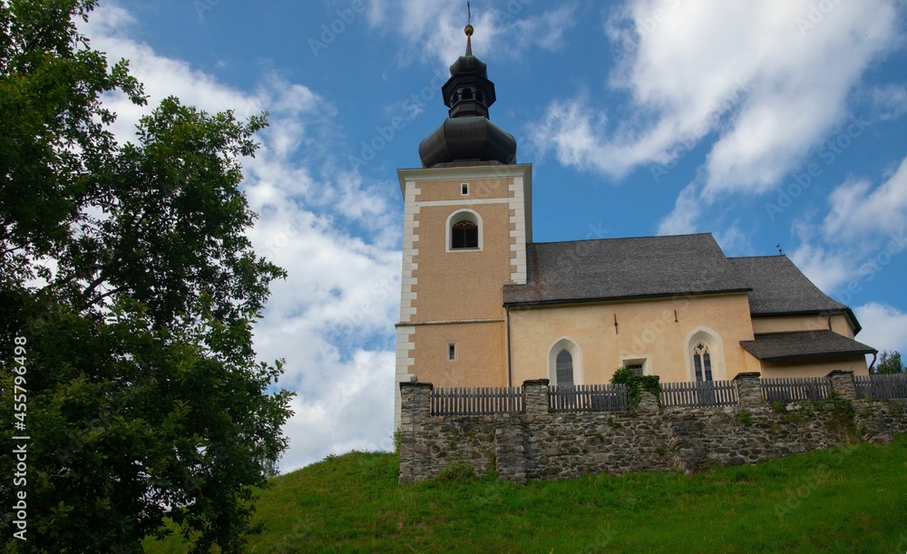 rural church on a hilltop at the village of Wachsenberg in the Austrian region of Carinthia