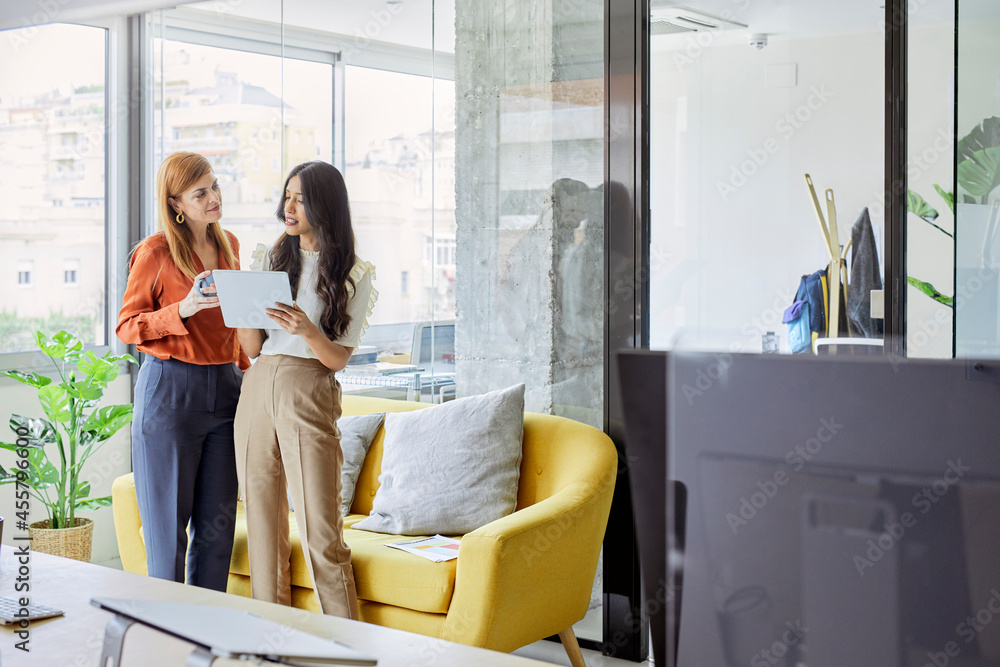 Two businesswomen discussing a project Two businesswomen discussing a project
