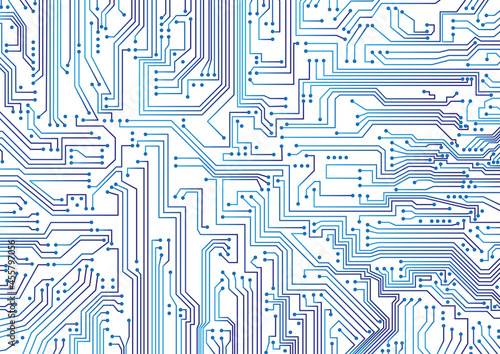 circuit board in with and blue