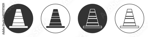 Black Traffic cone icon isolated on white background. Circle button. Vector