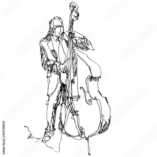 Hand-drawn sketchy vector illustration of a man playing a contrabass photo