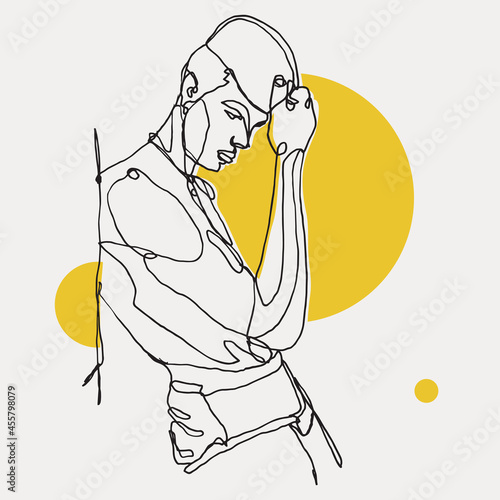 Vector sketchy illustration of a young muscled man with a hat