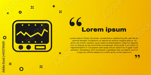 Black Electrical measuring instrument icon isolated on yellow background. Analog devices. Measuring device laboratory research. Vector