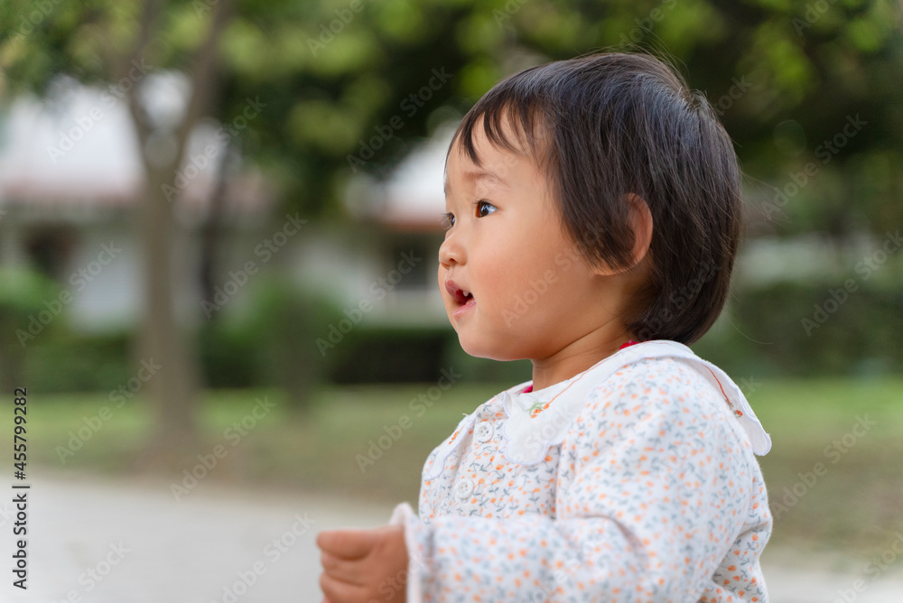lovely baby asian girl in the park