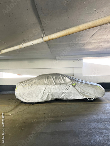 wrapped car in a parking garage