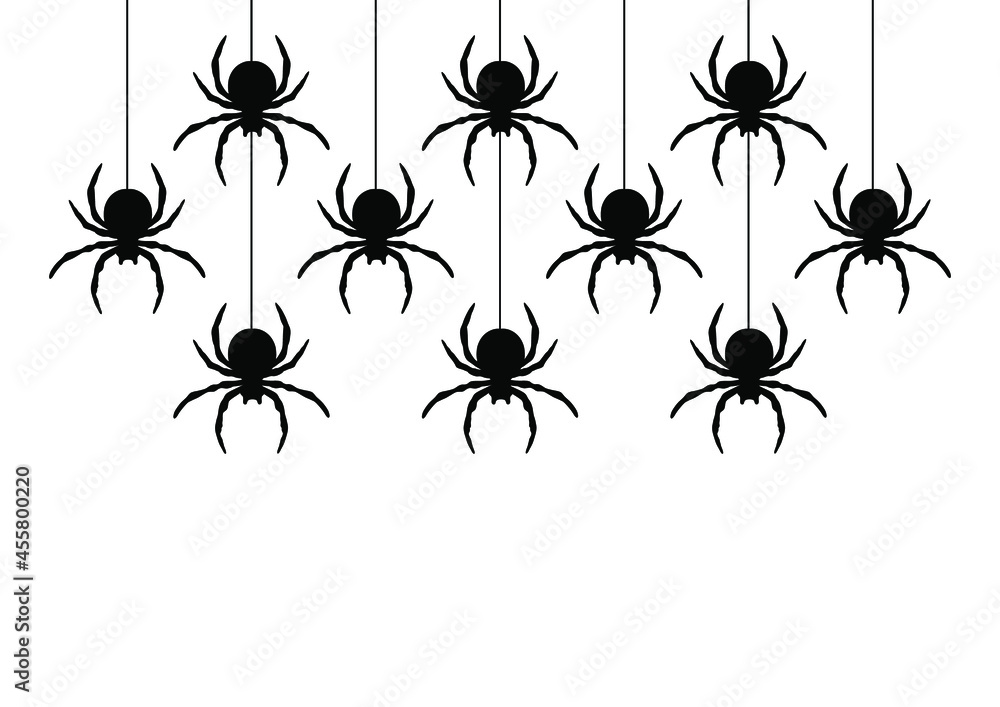 Black spiders hanging on a web. Vector illustration. Follow other ...