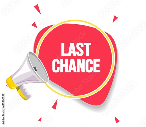 Last chance. Infographics. Recommendations. Advertising. Figure. Megaphone. Pink form. Isolate. Advertising. Loudspeaker Illustration vector illustration. Banner. Invitation . Web. Best offer. Circle.