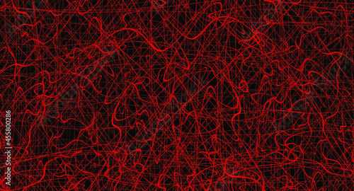 Red chaotic lines background. Hand drawn lines. Tangled chaotic pattern. Vector illustration.