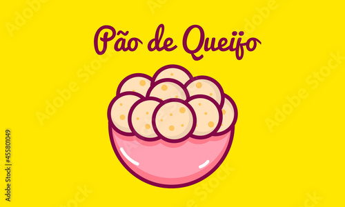 Flat design of a bowl with Brazilian snack cheese bread. Typical food from Minas Gerais called 