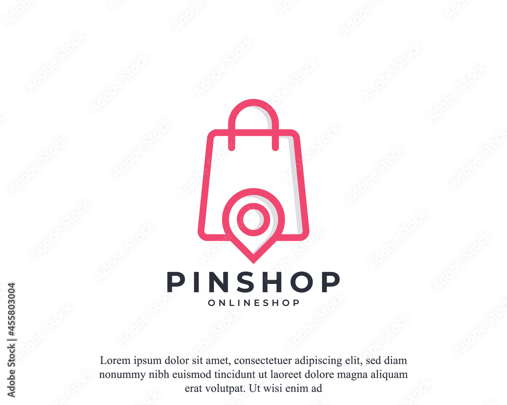 Pin Point Shop And Shopping Logo Design. Geometric Shape with Linear Style Element Pin Point Shop And Shopping Logo Design. Geometric Shape with Linear Style Element