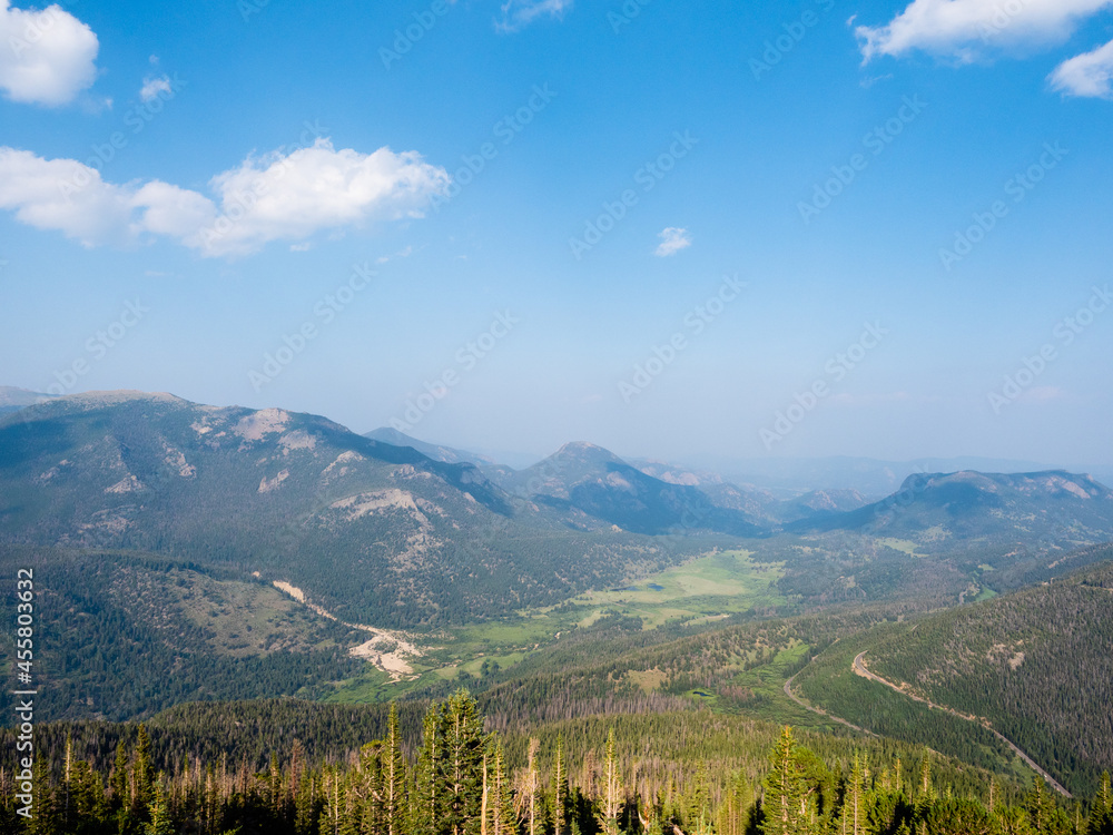 Nature mountain and clouds landscape with blue sky.