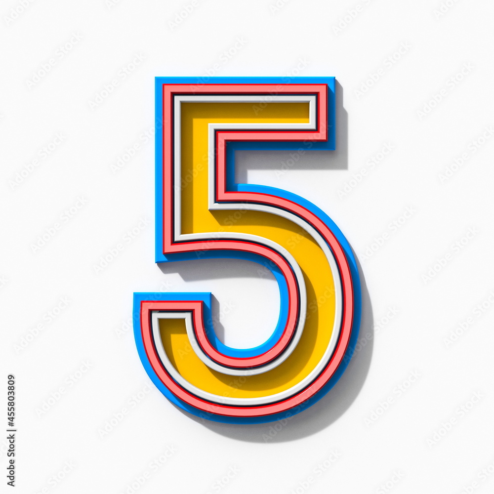Slab serif colorful outlined font with shadows Number 5 FIVE 3D Slab serif colorful outlined font with shadows Number 5 FIVE 3D