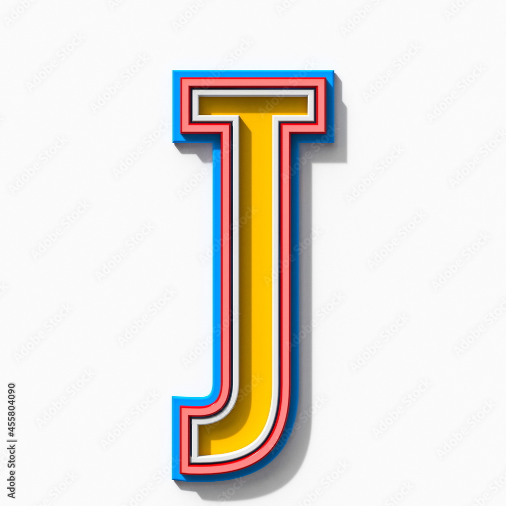 Slab serif colorful outlined font with shadows Letter J 3D Slab serif colorful outlined font with shadows Letter J 3D