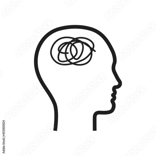 Silhouette human profile with messy line in head. Mental illness or disorder.