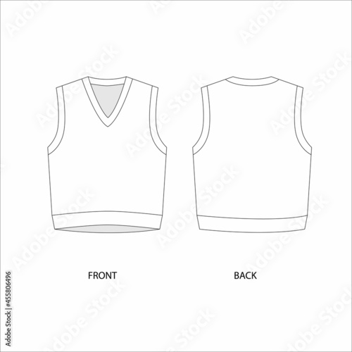 Vest technical drawing. Vest female template. Sleeveless shirt, vector.