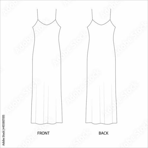 illustration of a dress. dress with straps vector sketch. Cami dress technical art.