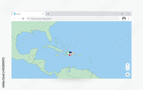 Browser window with map of Dominican Republic, searching Dominican Republic in internet.