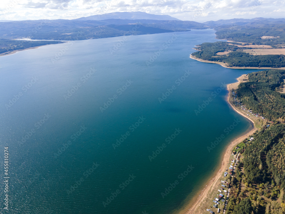 Aerial view of Iskar Reservoir near city of Sofia, Bulgaria