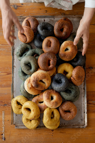 Diferents bagels with a very colors of spices photo