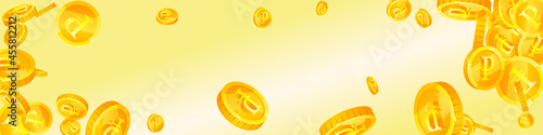 Russian ruble coins falling. Cute scattered RUB coins. Russia money. Remarkable jackpot, wealth or success concept. Vector illustration.
