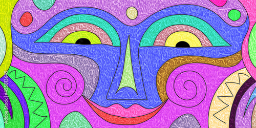 Funny mask, abstract people, clowns. Bright vector banner.