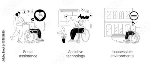 Help for disabled person abstract concept vector illustrations.
