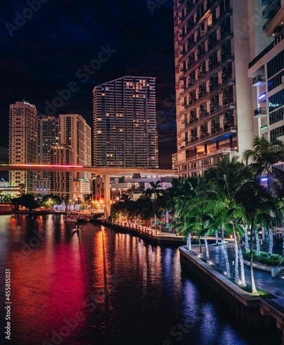 Photography country skyline at night marina river palms bridge buildings skyscrapers Brickel