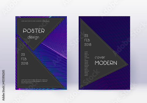 Black cover design template set. Neon abstract lin