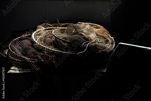 Fisherman's nets with a black background photo