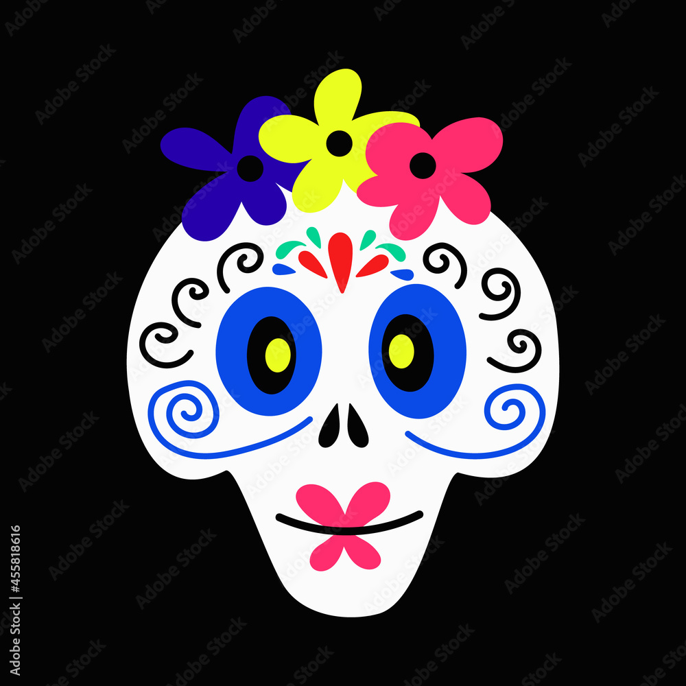 Cute skull with flowers for Day of the Dead Cute skull with flowers for Day of the Dead