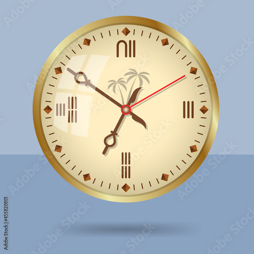 Ancient Egypt style decorative wall clock. Isolated monochromatic background. Vector illustration