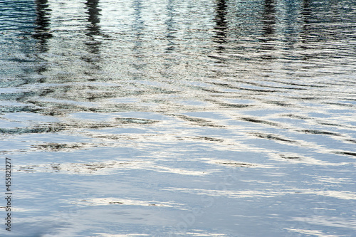 Reflections on rippling water in morning light.