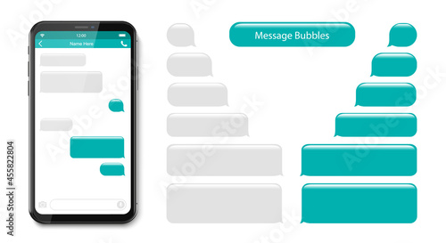 Text Messaging. Smartphone, Mobile Phone Template realistic vector illustration. Speech Bubble. Discussion