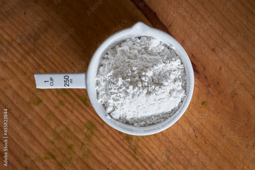 One cup of measured baking flour One cup of measured baking flour