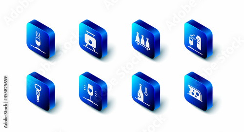 Set Fermentation of grapes, Bottle wine, Sommelier, Cheese, Wine temperature, glass, opener and tasting, degustation icon. Vector