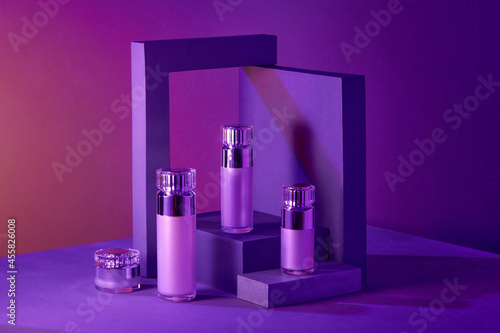 Colorful set design with cosmetic products photo