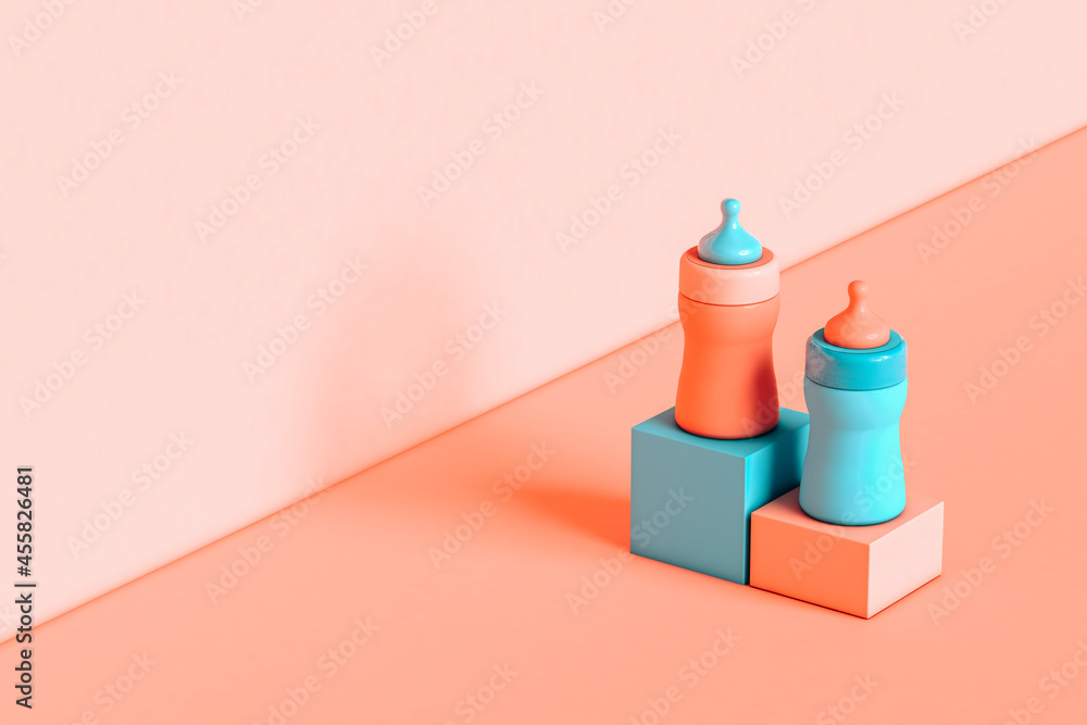 two Baby bottles on cubes two Baby bottles on cubes
