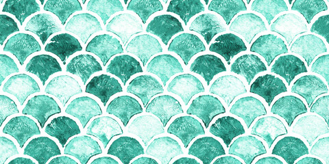Wandcirkels Zee patronen Smaragdgroene visschubben geometrische textuur  © Oleksandra