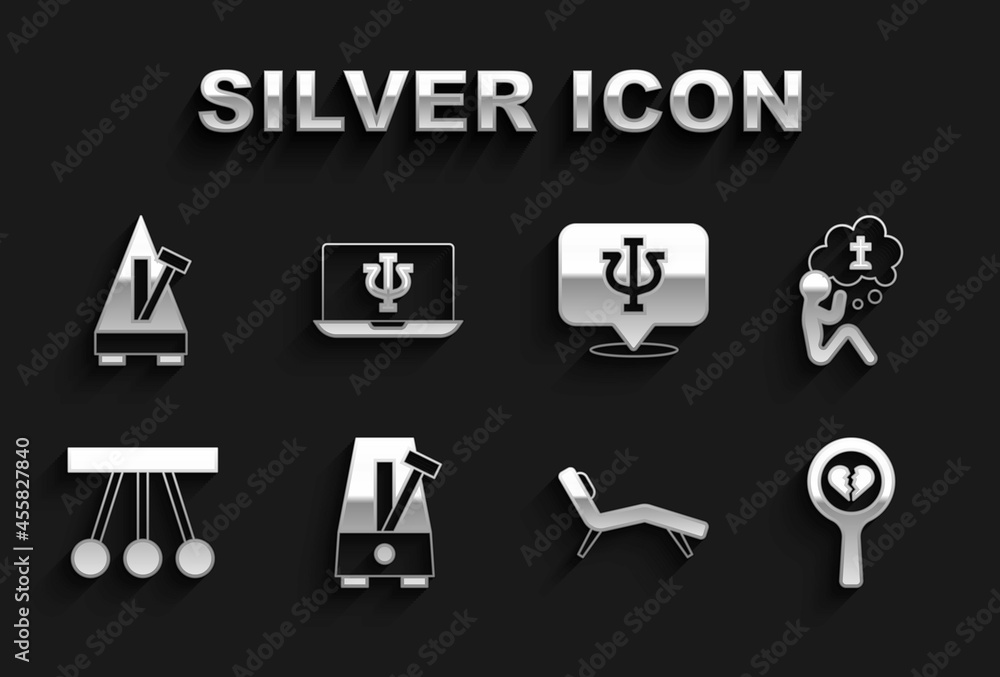 Set Metronome with pendulum, Man graves funeral sorrow, Broken heart divorce, Armchair, Pendulum, Psychology, Psi, and Psychologist online icon. Vector Set Metronome with pendulum, Man graves funeral sorrow, Broken heart divorce, Armchair, Pendulum, Psychology, Psi, and Psychologist online icon. Vector