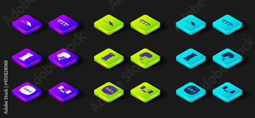 Set Skateboard, wheel, Longboard or skateboard, helmet, stairs with rail and park icon. Vector