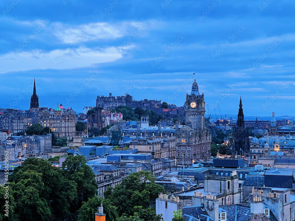 City view at dusk in Edinburgh