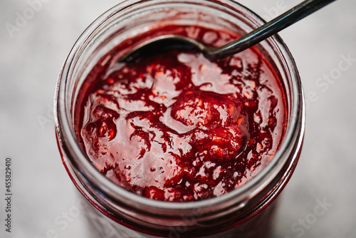 Berry compote jar close-up