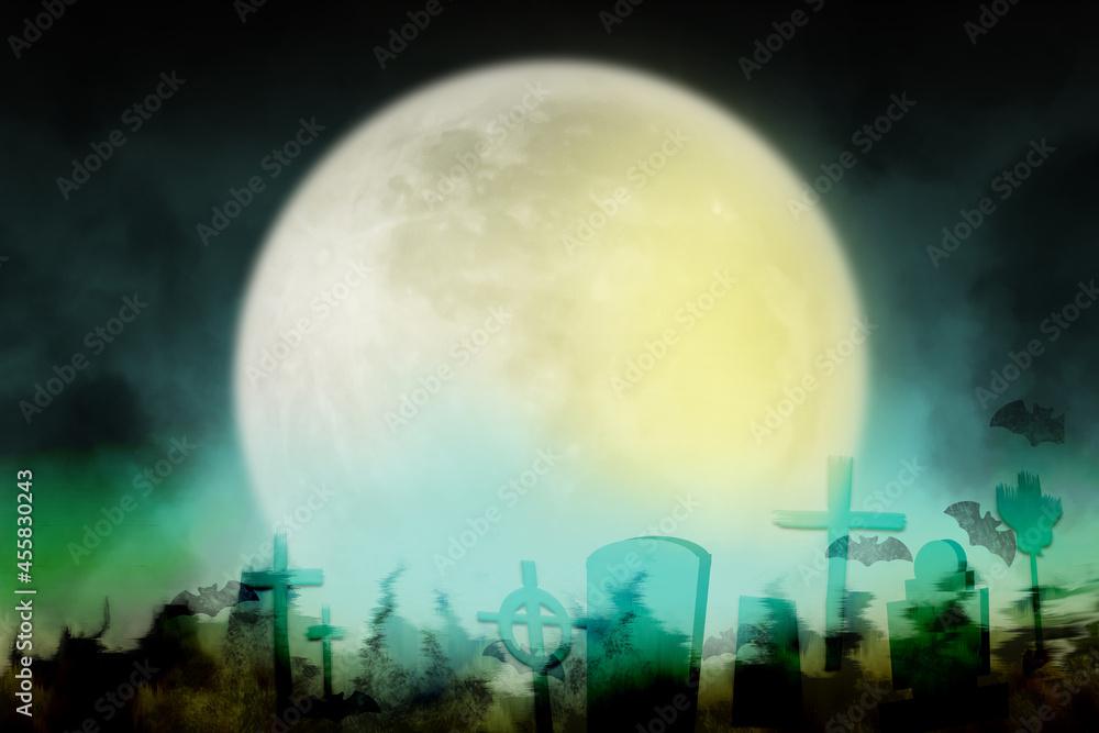 ハロウィンのお墓と満月の背景画像 ファンタジー ダークなイメージ画像 Stock Illustration Adobe Stock