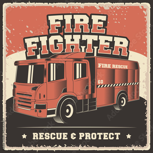 Photo Retro vintage illustration vector graphic of firefighter fire department service