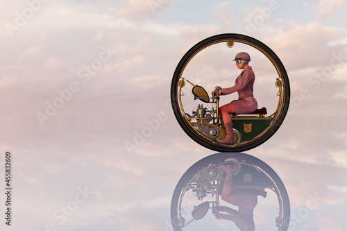 Futuristic monowheel motorcycle photo